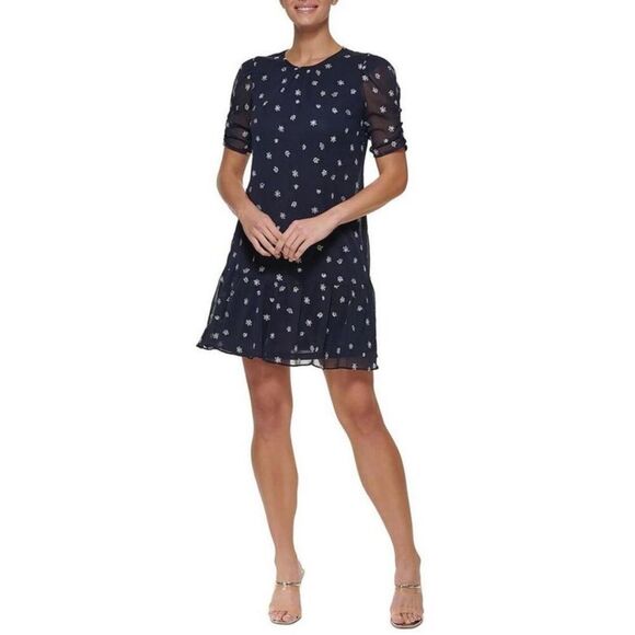 DKNY navy white embroidered flower dress size 6 - Picture 2 of 5